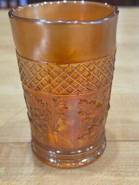 Antique Dugan Marigold Carnival Glass Lattice and Daisy Tumbler